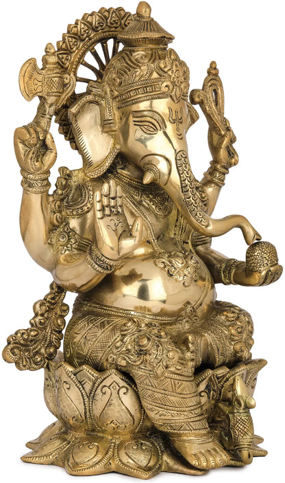 Brassaura™ Pure Brass Ganesha Idol for Home Temple & Pooja Room Decor | 12 Inches | 6.70 kgs
