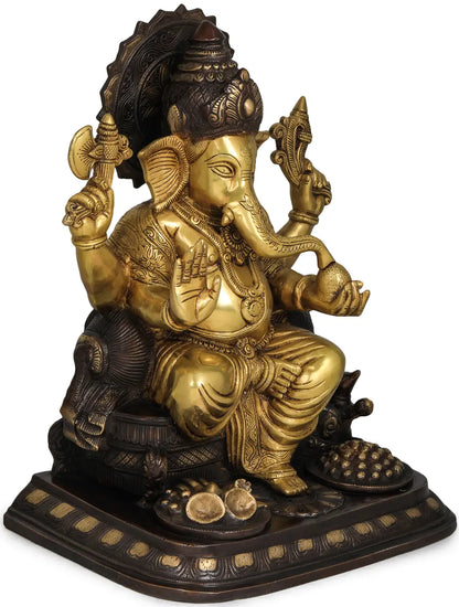 Brassaura™ Brass Ganesha Statue | Height 17 Inches & Weight 22.30 kgs