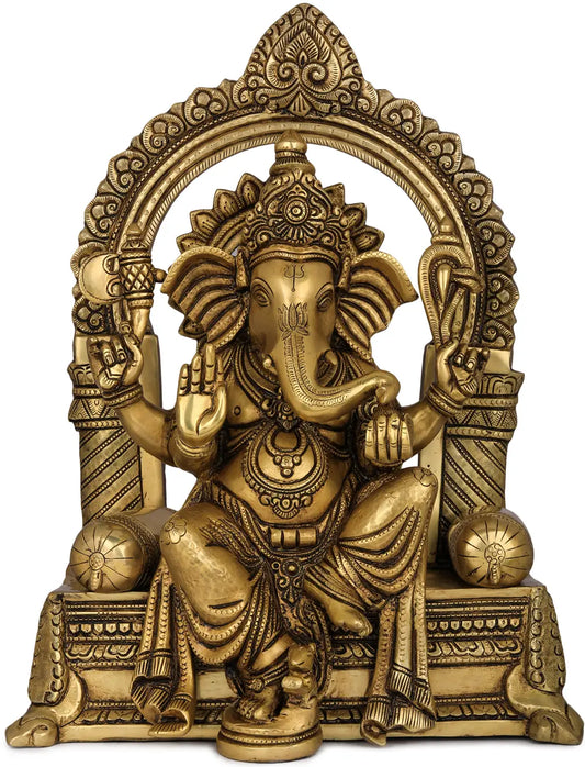 Brassaura® Royal Seated Lord Ganesha on Ornate Throne | Height 16.54 Inches & Weight 14.50 kgs