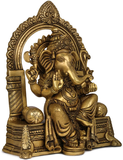 Brassaura® Royal Seated Lord Ganesha on Ornate Throne | Height 16.54 Inches & Weight 14.50 kgs