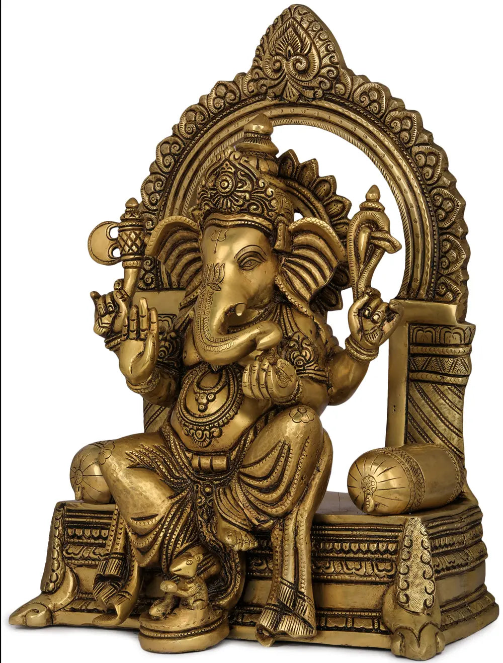Brassaura® Royal Seated Lord Ganesha on Ornate Throne | Height 16.54 Inches & Weight 14.50 kgs