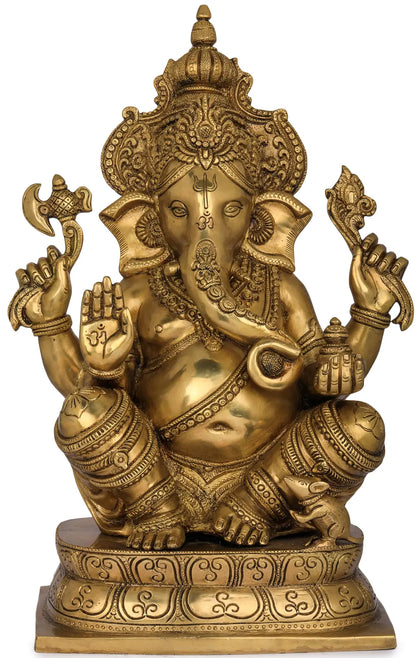 Brassaura™ Solid Brass Ganesha Idol for Home Temple & Pooja Room Decor | 16 Inches | 12.50 kgs