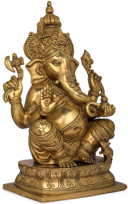 Brassaura™ Solid Brass Ganesha Idol for Home Temple & Pooja Room Decor | 16 Inches | 12.50 kgs