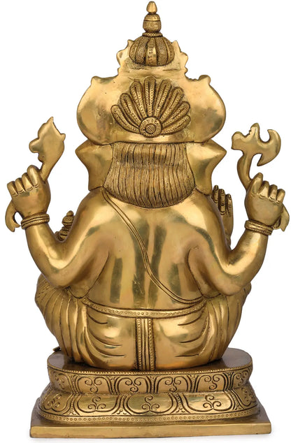 Brassaura™ Solid Brass Ganesha Idol for Home Temple & Pooja Room Decor | 16 Inches | 12.50 kgs