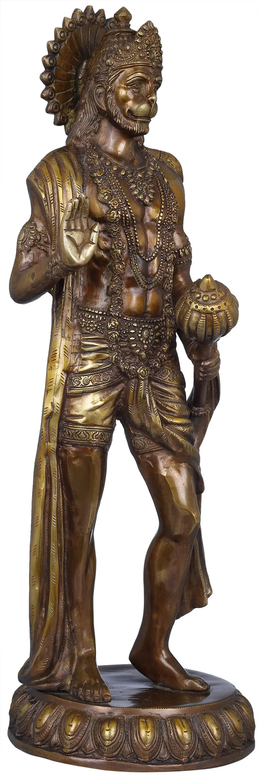 Brassaura® खड़े आशीर्वाद हनुमान प्रतिमा | पीतल | ऊंचाई 22.6 इंच और वजन 9.80 किलोग्राम