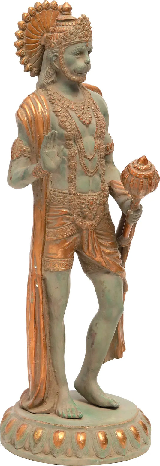 Brassaura® खड़े आशीर्वाद हनुमान प्रतिमा | पीतल | ऊंचाई 22.6 इंच और वजन 9.80 किलोग्राम