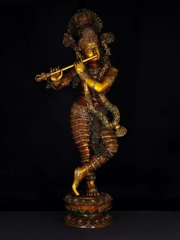 Brassaura® Brass Krishna Statue | Height 45 Inches & Weight 52 kg