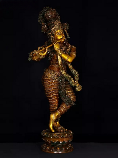 Brassaura® Brass Krishna Statue | Height 45 Inches & Weight 52 kg