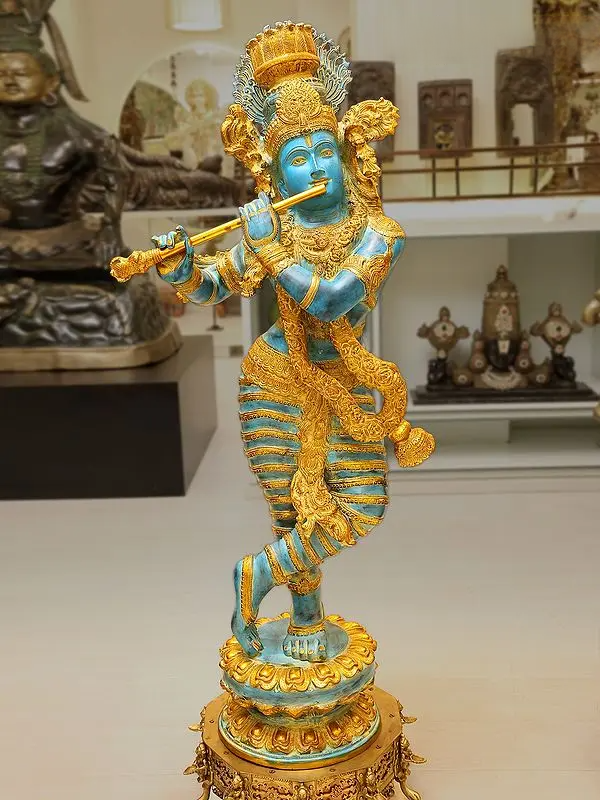 Brassaura® Brass Krishna Statue | Height 45 Inches & Weight 52 kg