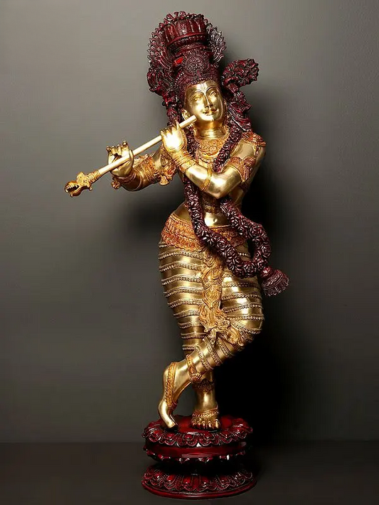 Brassaura® Brass Krishna Statue | Height 45 Inches & Weight 52 kg