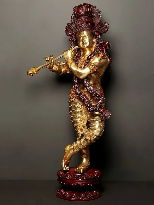 Brassaura® Brass Krishna Statue | Height 45 Inches & Weight 52 kg
