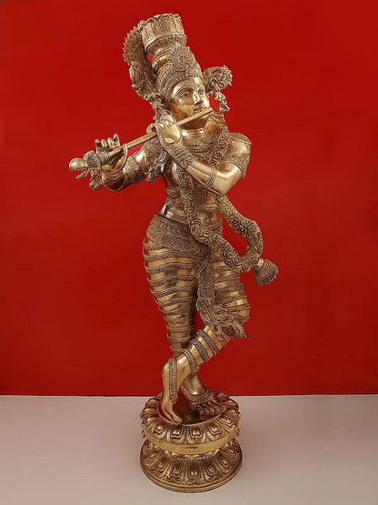 Brassaura® Brass Krishna Statue | Height 45 Inches & Weight 52 kg