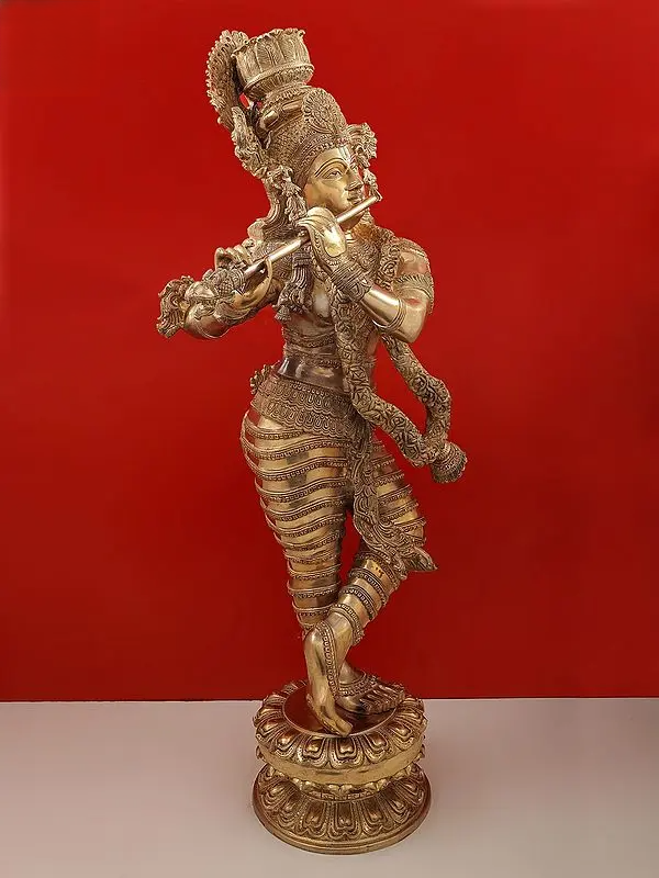 Brassaura® Brass Krishna Statue | Height 45 Inches & Weight 52 kg