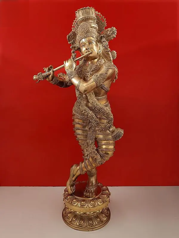 Brassaura® Brass Krishna Statue | Height 45 Inches & Weight 52 kg