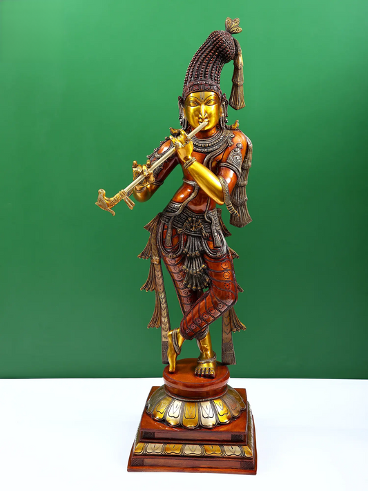 Brassaura® Brass Krishna Statue | Height 35 Inches & Weight 23.30 kg