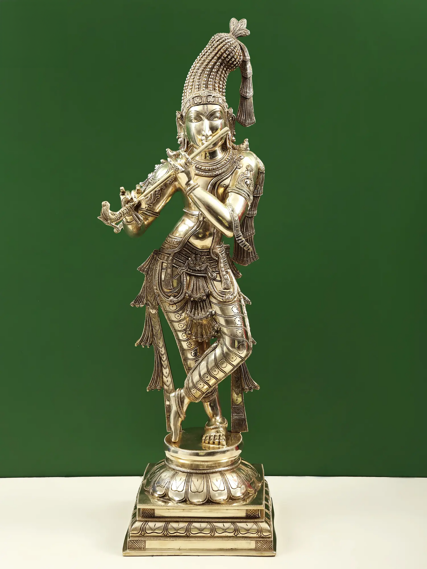Brassaura® Brass Krishna Statue | Height 35 Inches & Weight 23.30 kg