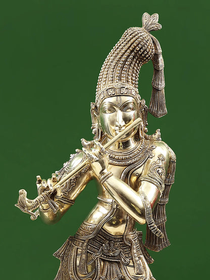Brassaura® Brass Krishna Statue | Height 35 Inches & Weight 23.30 kg