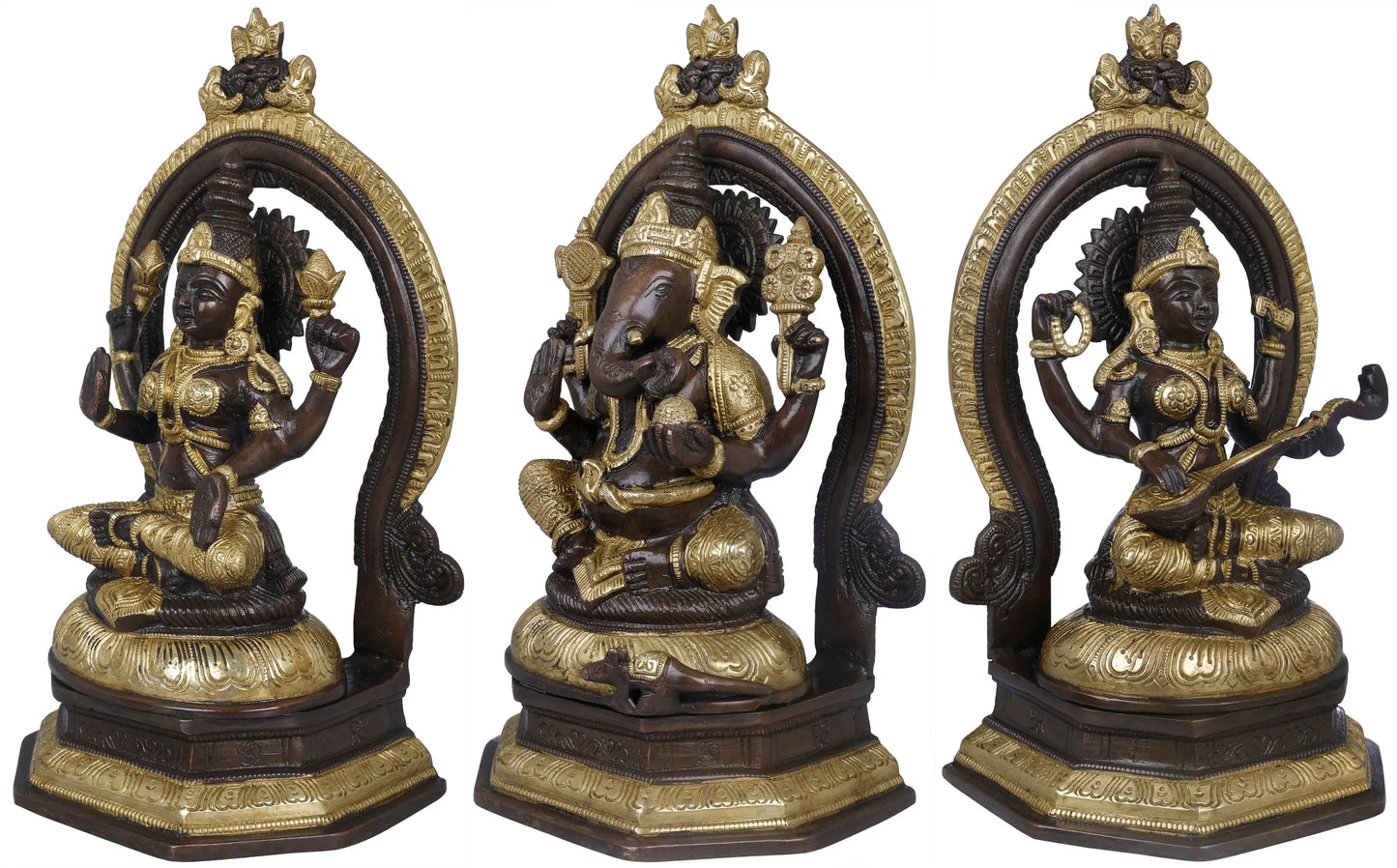 Brassaura™ Brass Laxmi Ganesh Saraswati Idol Set for Home Temple & Diwali Decor | 11 Inches | 11.7 kgs