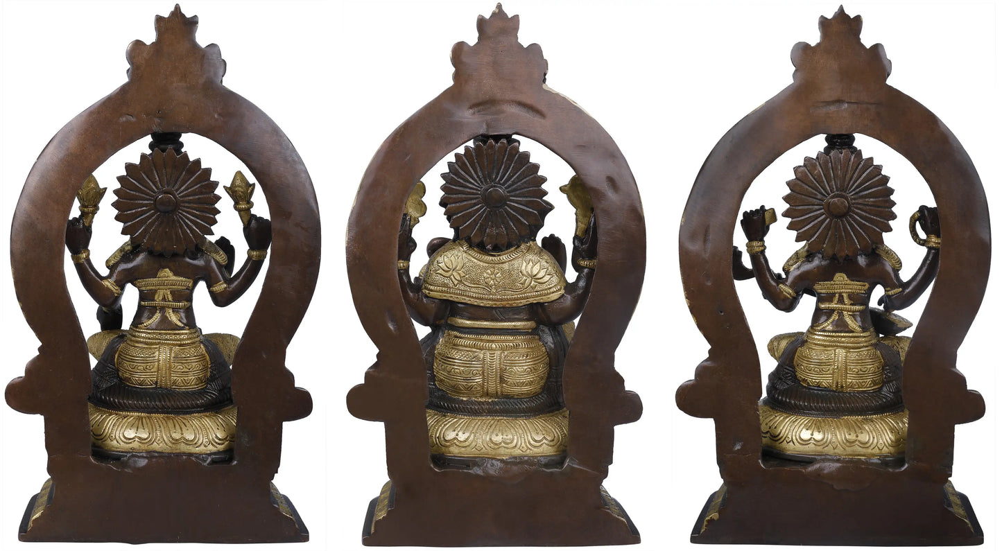 Brassaura™ Brass Laxmi Ganesh Saraswati Idol Set for Home Temple & Diwali Decor | 11 Inches | 11.7 kgs