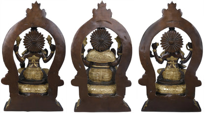 Brassaura™ Brass Laxmi Ganesh Saraswati Idol Set for Home Temple & Diwali Decor | 11 Inches | 11.7 kgs