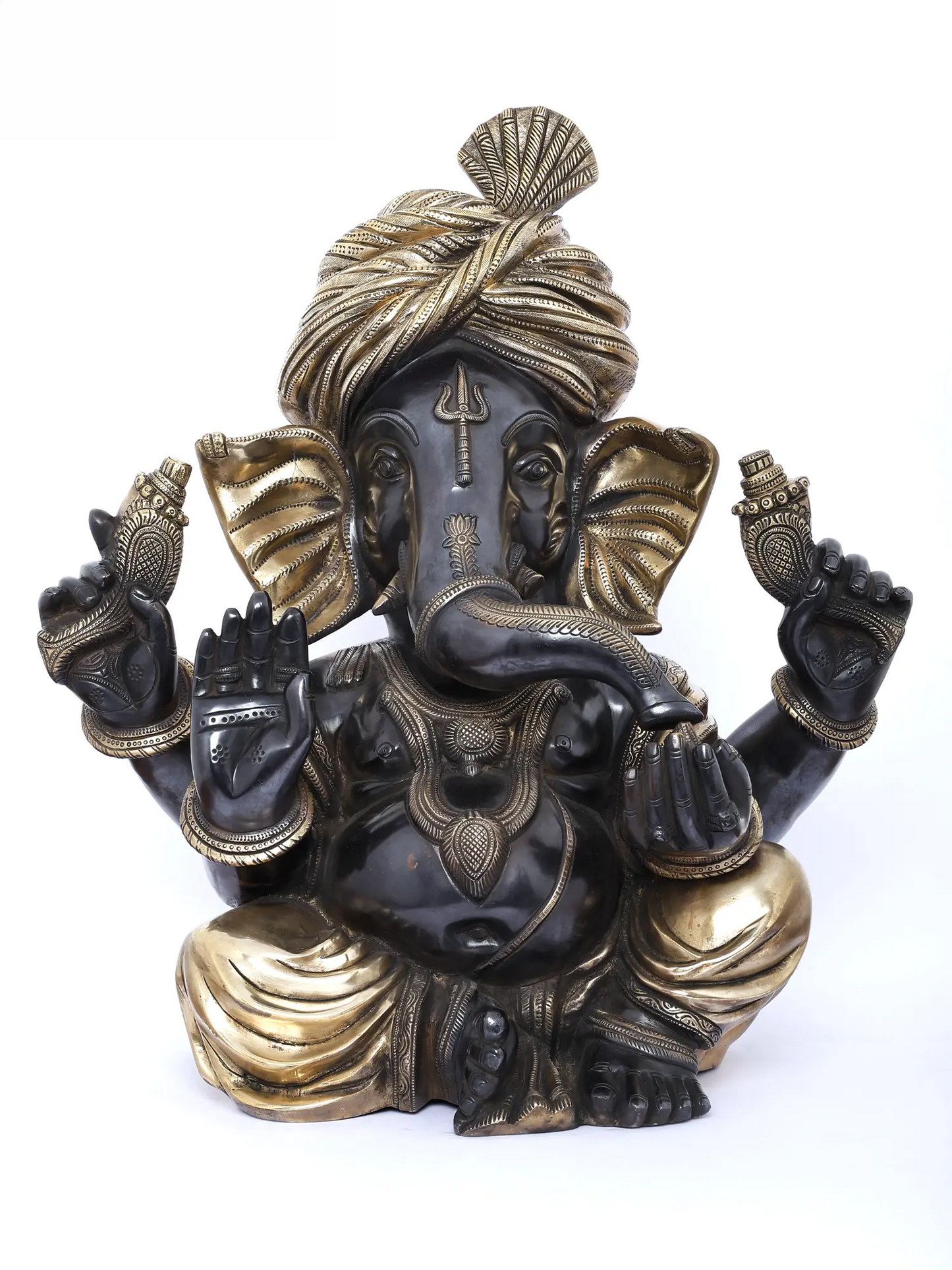 Brassaura™ Brass Pagdi Ganesha Statue | Height 19 Inches & Weight 20.20 kgs