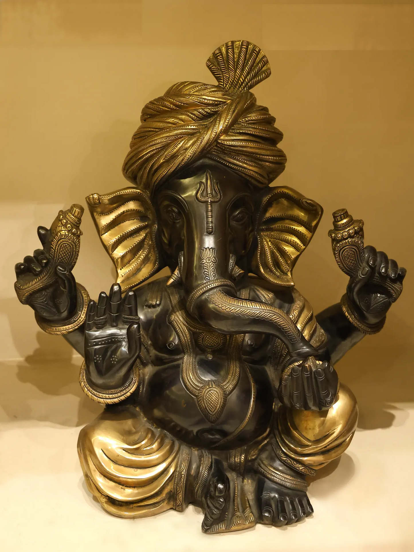 Brassaura™ Brass Pagdi Ganesha Statue | Height 19 Inches & Weight 20.20 kgs