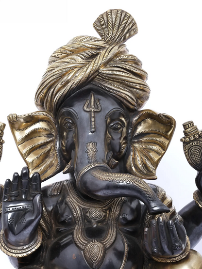 Brassaura™ Brass Pagdi Ganesha Statue | Height 19 Inches & Weight 20.20 kgs