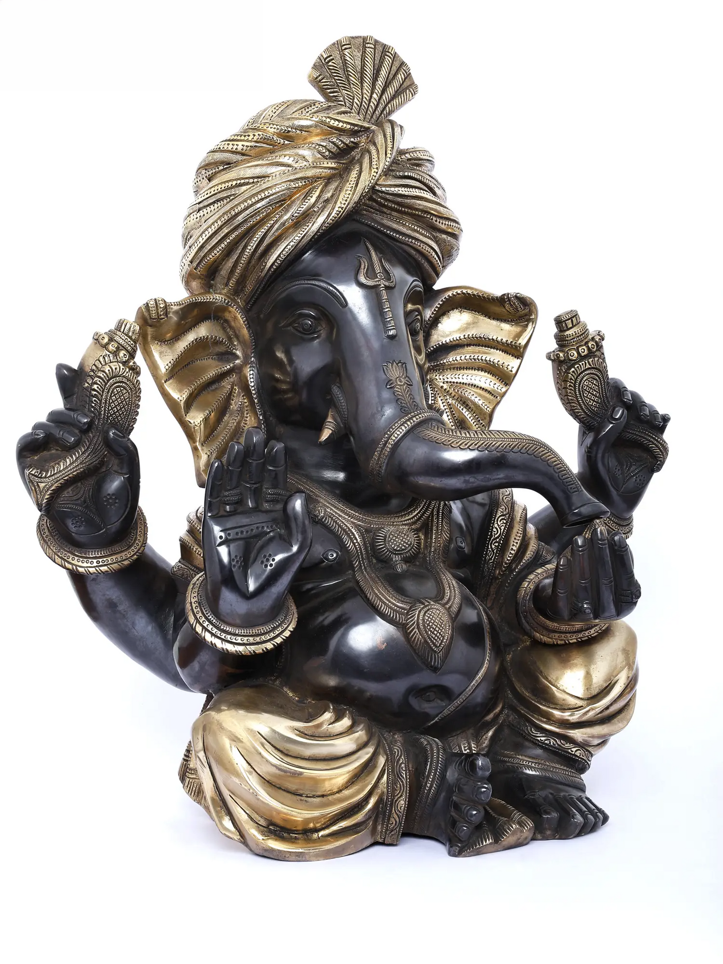 Brassaura™ Brass Pagdi Ganesha Statue | Height 19 Inches & Weight 20.20 kgs