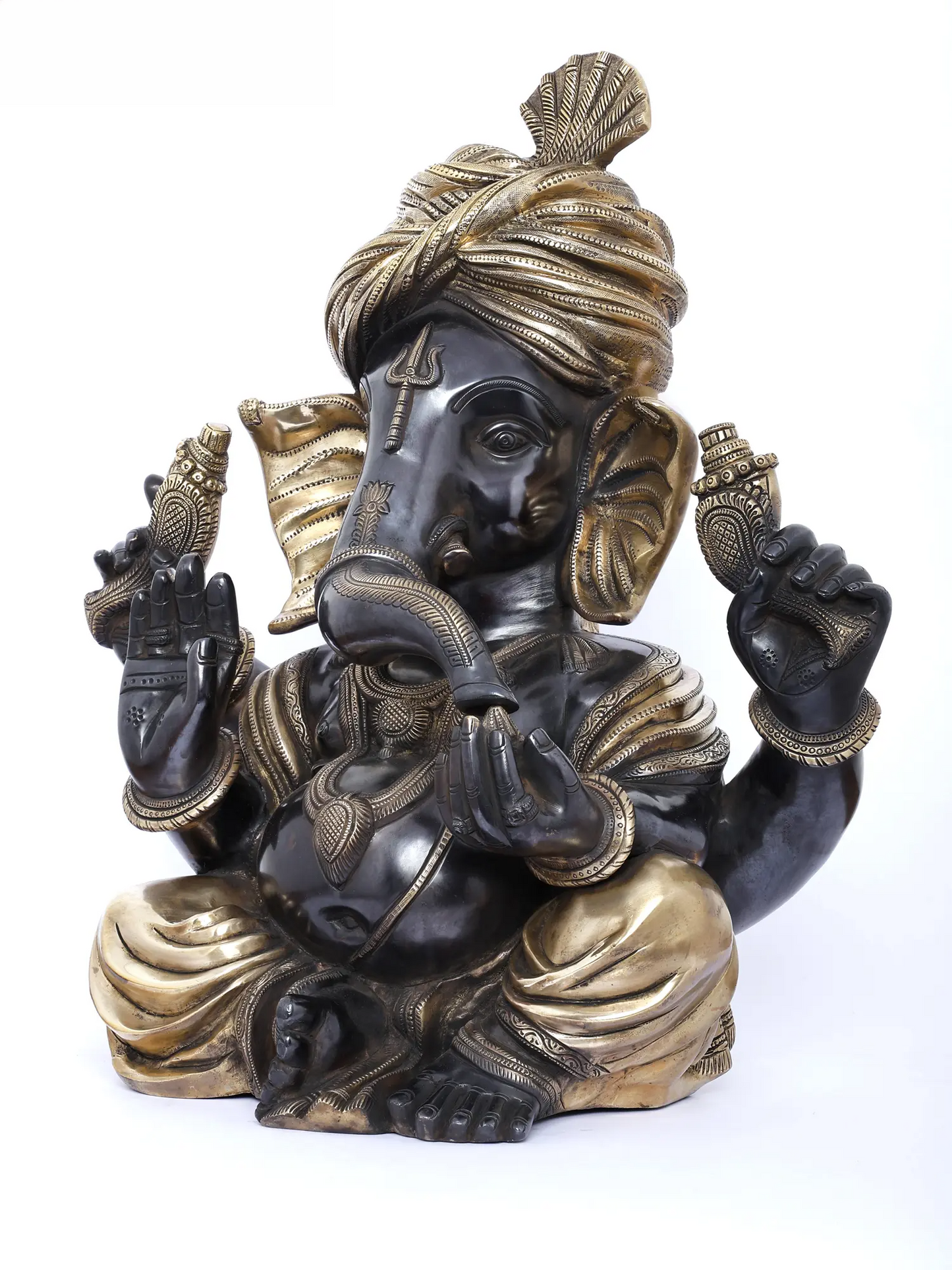 Brassaura™ Brass Pagdi Ganesha Statue | Height 19 Inches & Weight 20.20 kgs