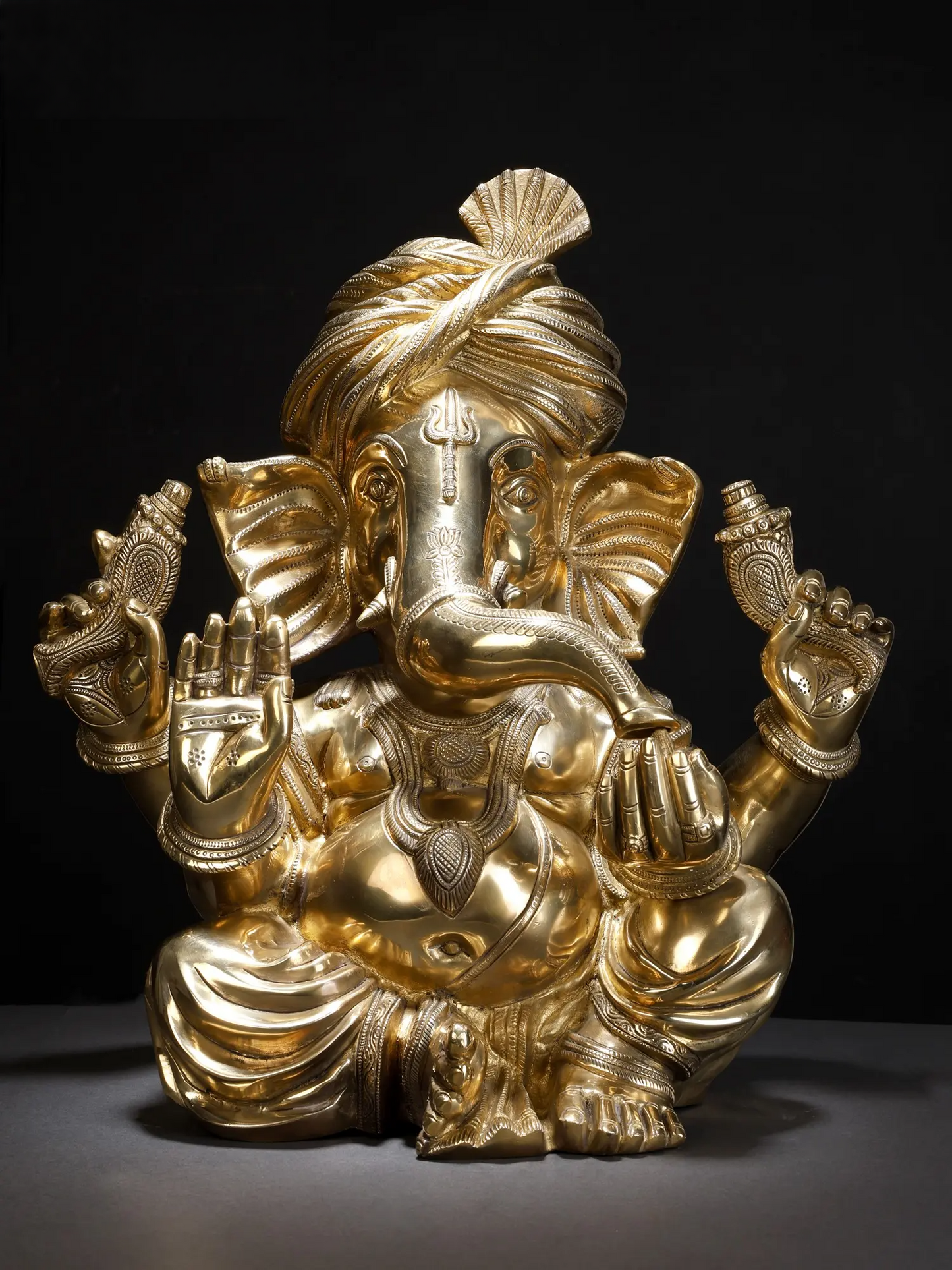 Brassaura™ Brass Pagdi Ganesha Statue | Height 19 Inches & Weight 20.20 kgs