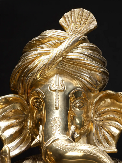 Brassaura™ Brass Pagdi Ganesha Statue | Height 19 Inches & Weight 20.20 kgs