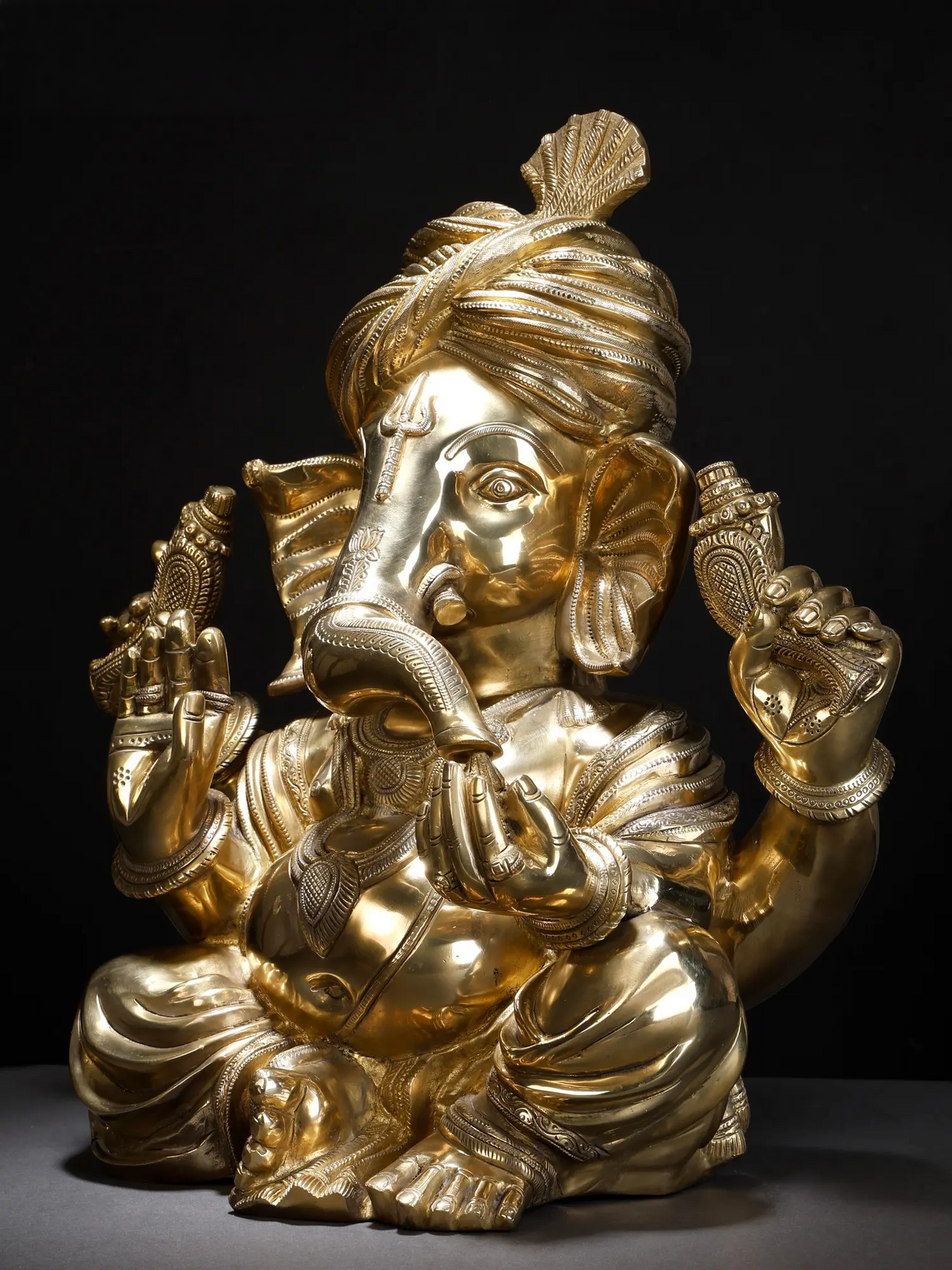 Brassaura™ Brass Pagdi Ganesha Statue | Height 19 Inches & Weight 20.20 kgs