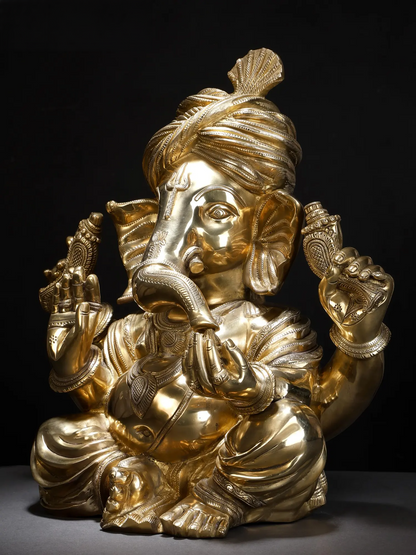 Brassaura™ Brass Pagdi Ganesha Statue | Height 19 Inches & Weight 20.20 kgs