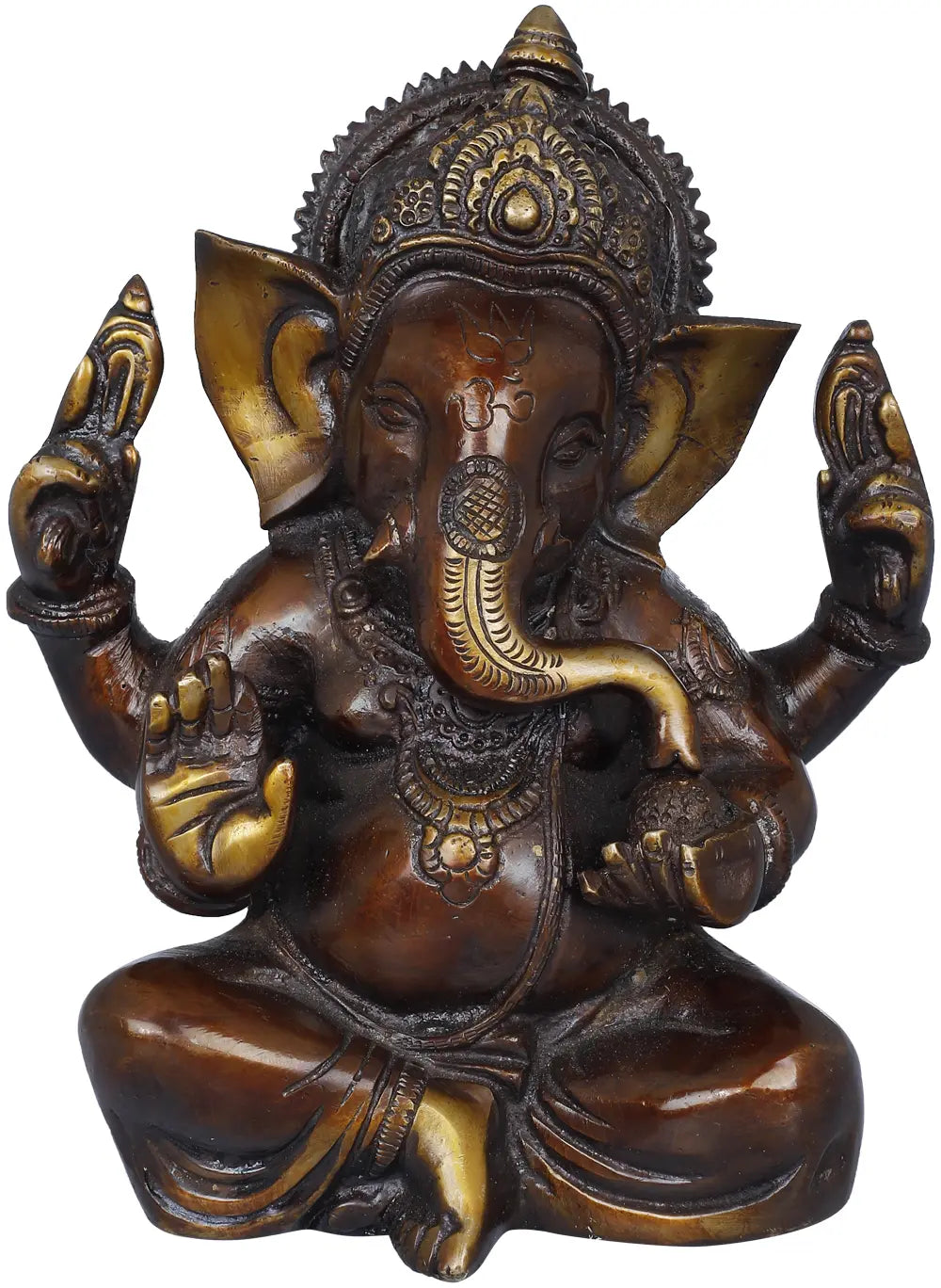 Brassaura™ Compact Brass Ganesha Idol for Home Temple & Office Desk | 7 Inches | 2 kgs