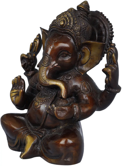 Brassaura™ Compact Brass Ganesha Idol for Home Temple & Office Desk | 7 Inches | 2 kgs