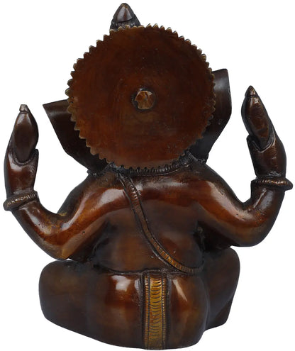 Brassaura™ Compact Brass Ganesha Idol for Home Temple & Office Desk | 7 Inches | 2 kgs