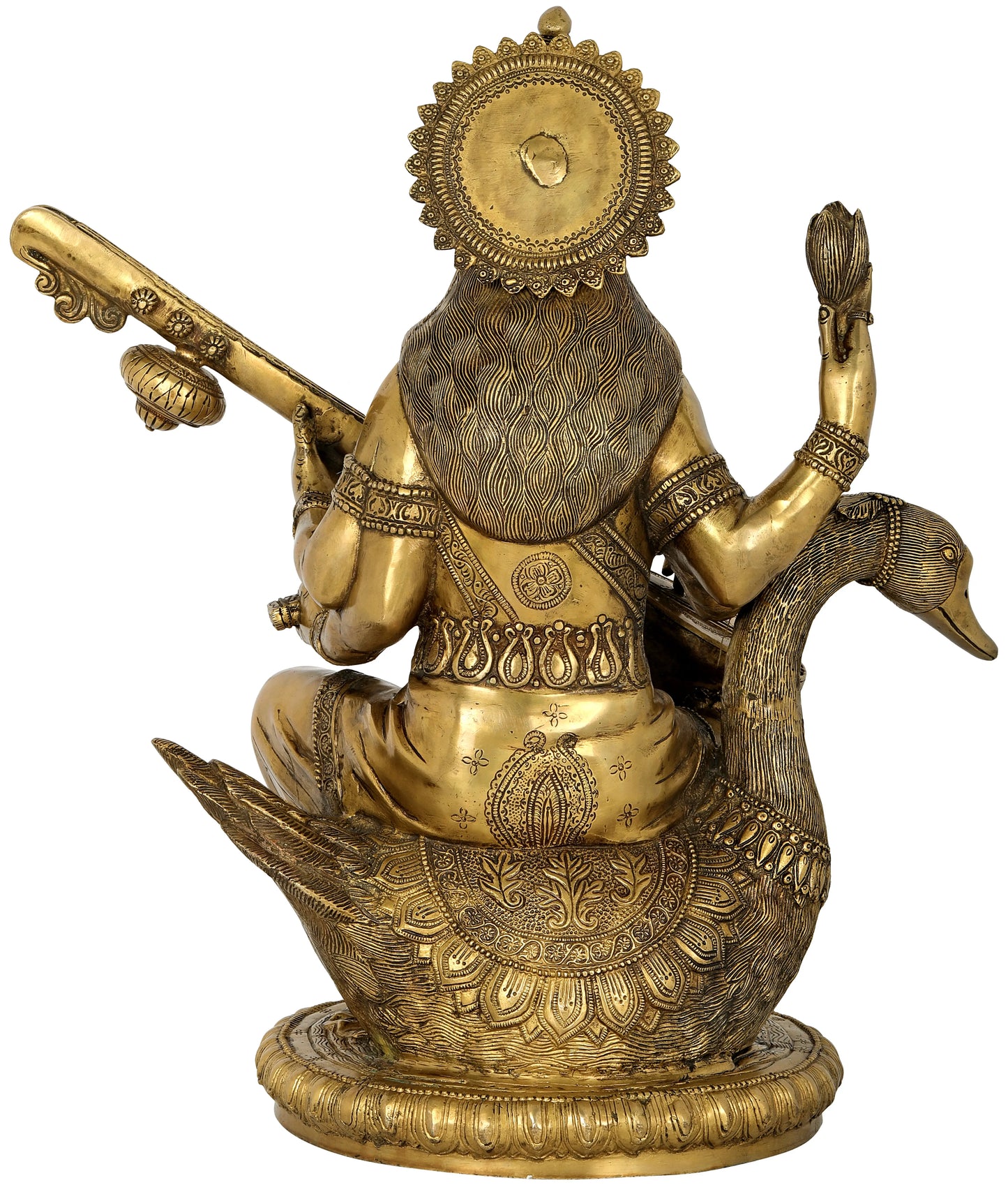 Brassaura® Goddess Saraswati Seated on Swan | Brass Statue | Height 24 Inches & Weight 32.20 kgs