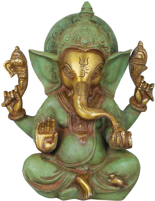 Brassaura® Blessing Ganesha Brass Idol | Height 8.27 Inches & Weight 3 kgs