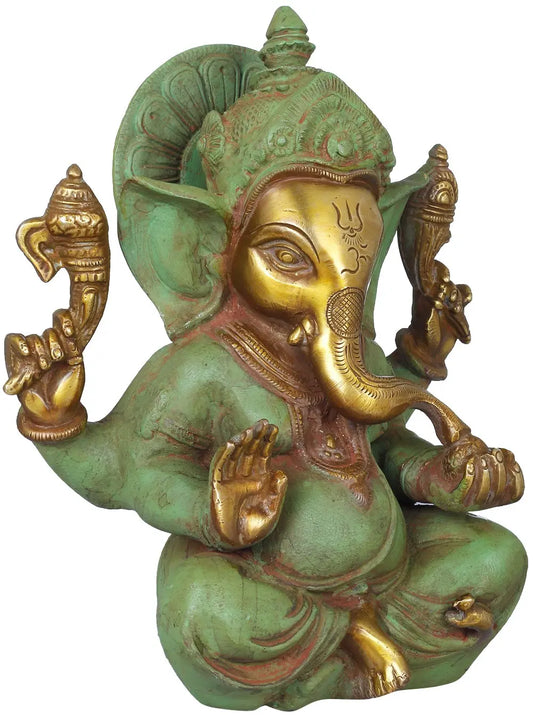 Brassaura® Blessing Ganesha Brass Idol | Height 8.27 Inches & Weight 3 kgs