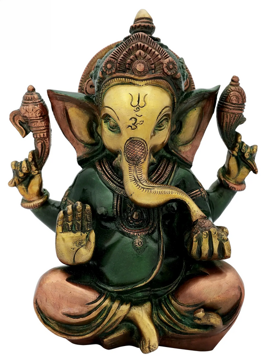 Brassaura® Blessing Ganesha Brass Idol | Height 8.27 Inches & Weight 3 kgs
