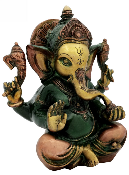 Brassaura® Blessing Ganesha Brass Idol | Height 8.27 Inches & Weight 3 kgs