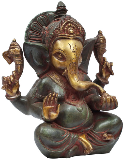 Brassaura® Blessing Ganesha Brass Idol | Height 8.27 Inches & Weight 3 kgs