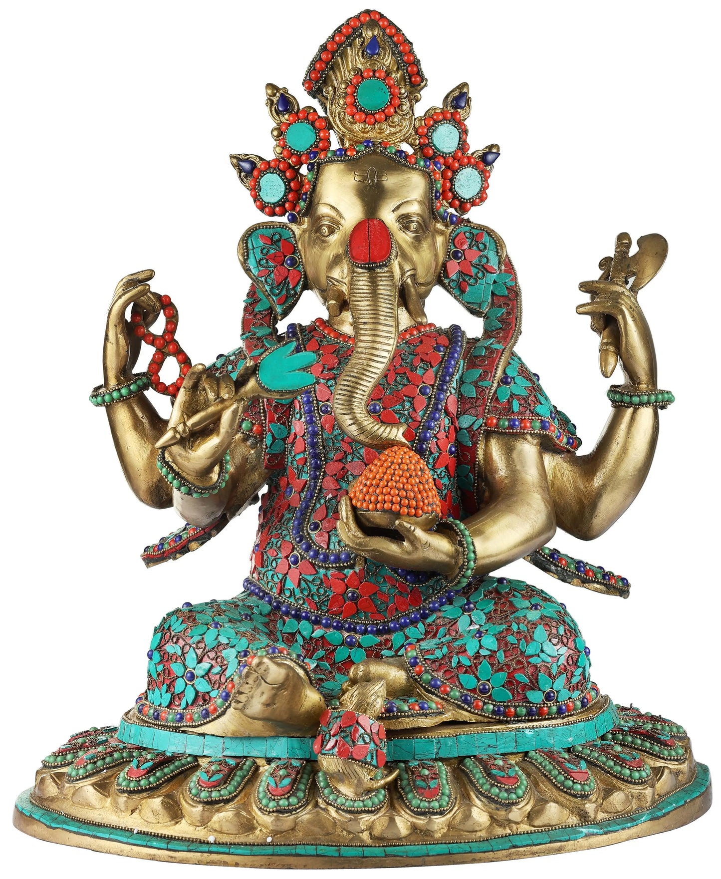 Brassaura™ Brass Ganesha Idol with Inlay Work for Home Temple & Entrance Decor | 17 Inches | 15.20 kgs