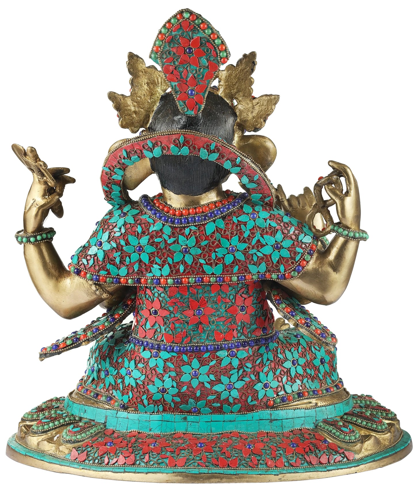 Brassaura™ Brass Ganesha Idol with Inlay Work for Home Temple & Entrance Decor | 17 Inches | 15.20 kgs