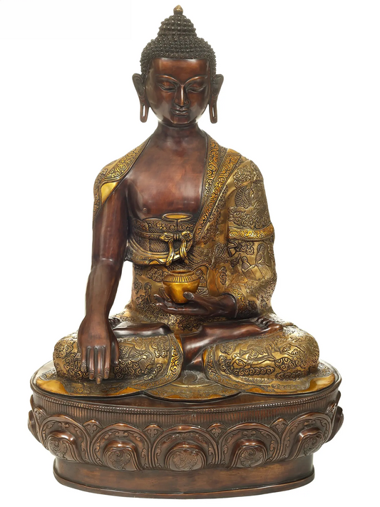 ब्रसौरा® भूमिस्पर्श मुद्रा में बैठे बुद्ध | शुद्ध पीतल | ऊँचाई 34 इंच और वज़न 47.80 किलोग्राम