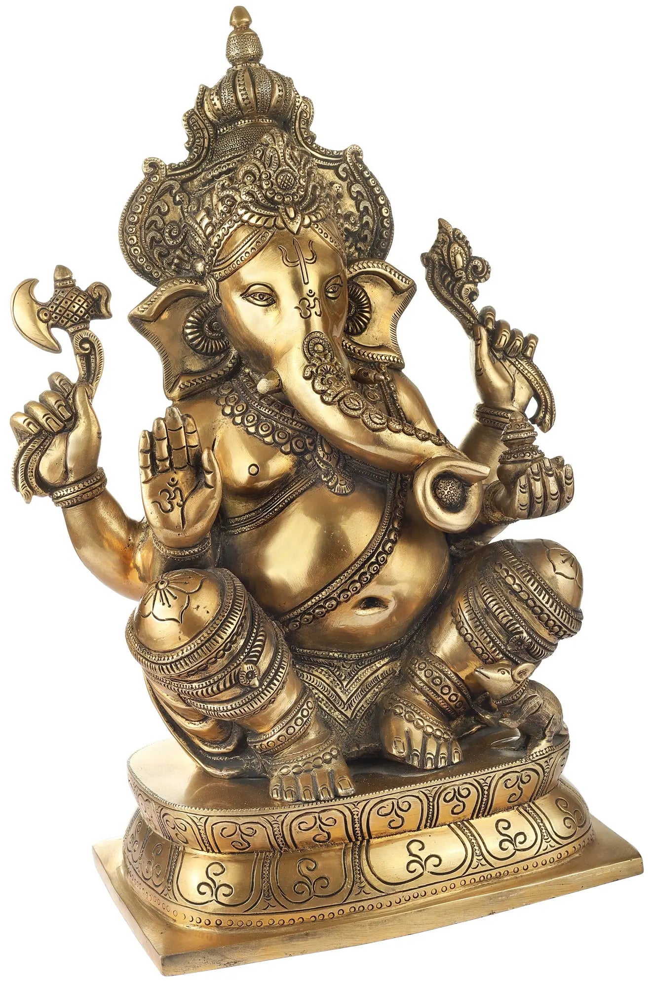 Brassaura™ Solid Brass Ganesha Idol for Home Temple & Entrance Decor | 16 Inches | 12.17 kgs