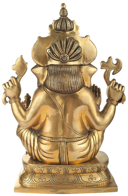 Brassaura™ Solid Brass Ganesha Idol for Home Temple & Entrance Decor | 16 Inches | 12.17 kgs