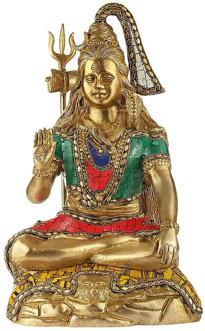 ब्रासौरा™ पीतल की शिव प्रतिमा इनले वर्क के साथ | ऊँचाई 14 इंच और वज़न 7.40 किलोग्राम