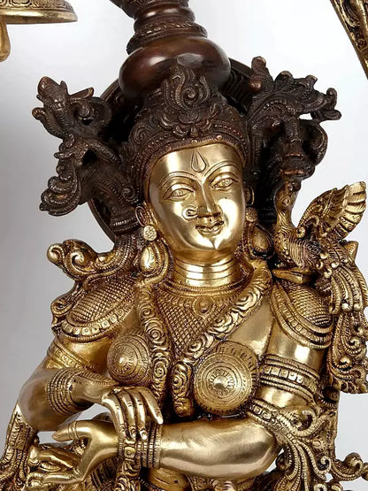ब्रासोरा® पीतल की राधा कृष्ण की मूर्ति, अलंकृत विवरण के साथ | ऊँचाई 112 सेमी और वज़न 73 किग्रा