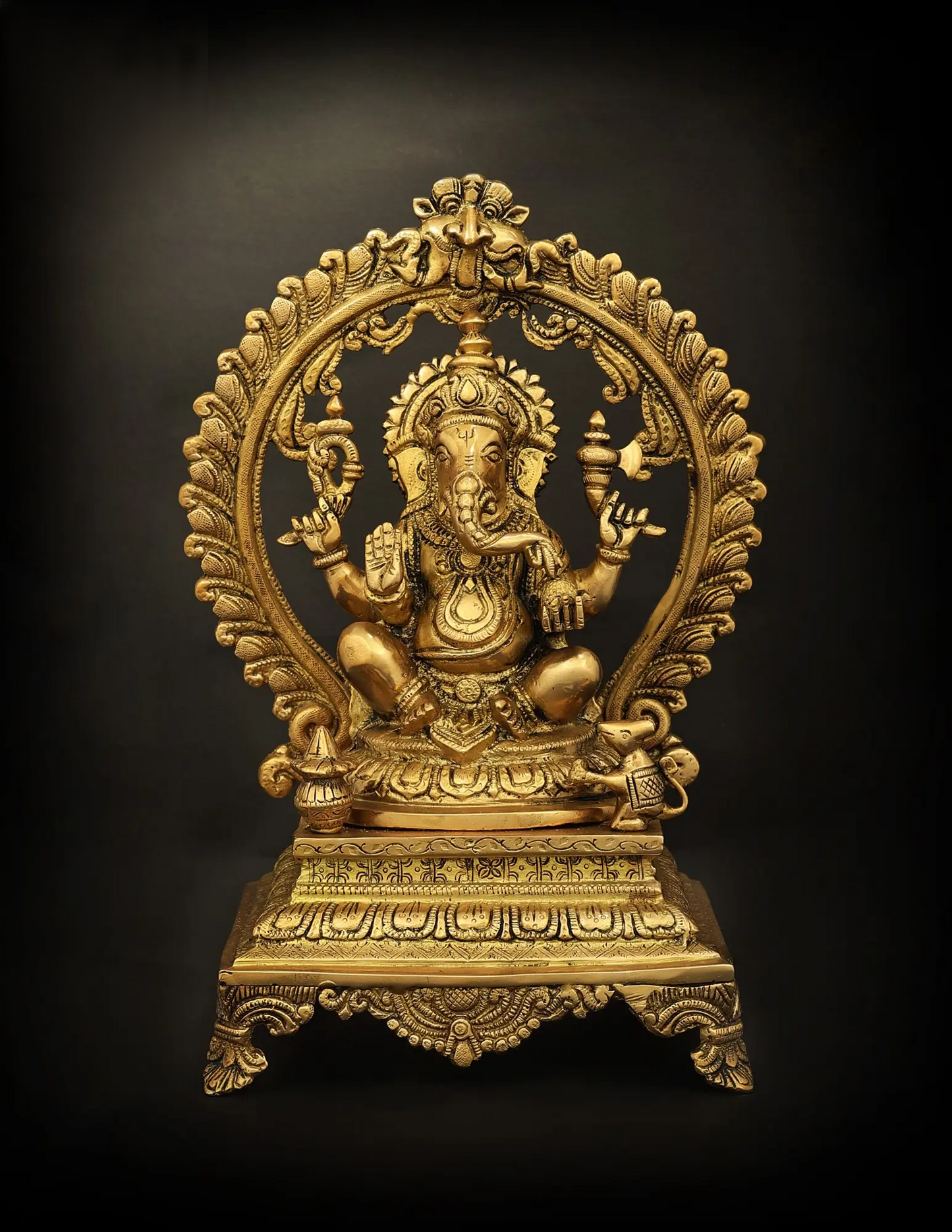 Brassaura® Ornate Prabhavali Ganesha Brass Idol | Height 13.39 Inches & Weight 6.10 kgs